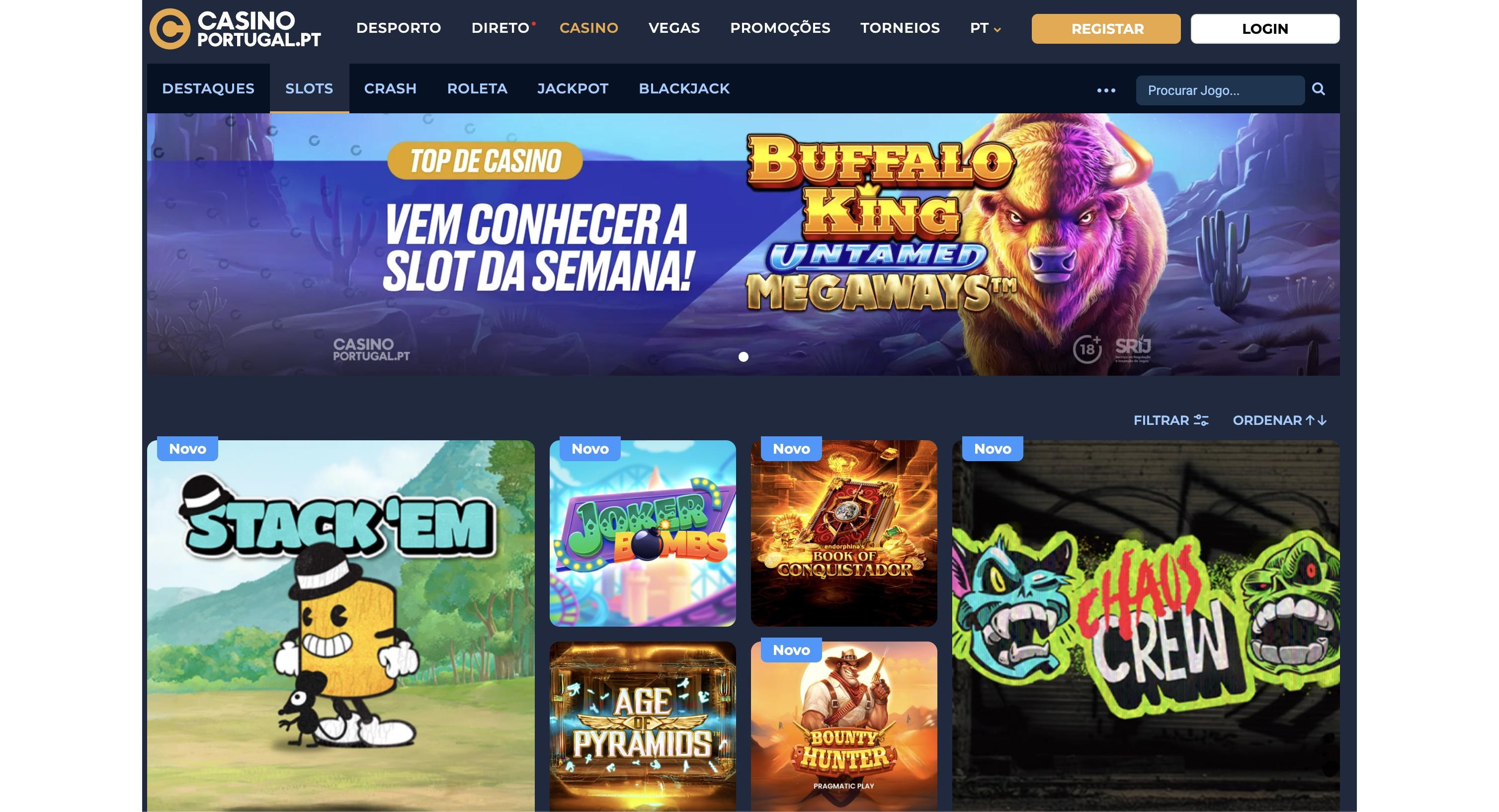 Casino Portugal casino website screenshot a mostrar slot da semana